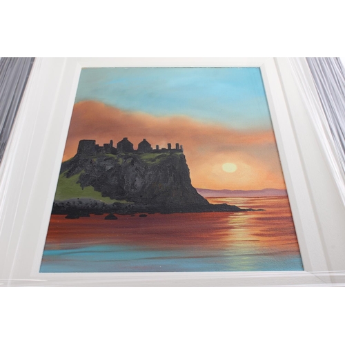 397 - A framed oil painting 'Dunluce Castle Glow' signed Mark Lee McMeekin on reverse, painting measuring ... 