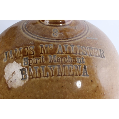 400 - A large Antique stoneware flagon 'James McAllister, Ballymena' (a/f).