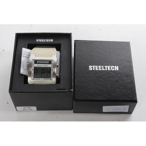 503 - A Steeltech Solar Power retro wristwatch, boxed with instructions and with new battery recently fitt... 