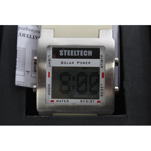 503 - A Steeltech Solar Power retro wristwatch, boxed with instructions and with new battery recently fitt... 