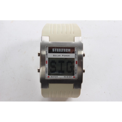 503 - A Steeltech Solar Power retro wristwatch, boxed with instructions and with new battery recently fitt... 