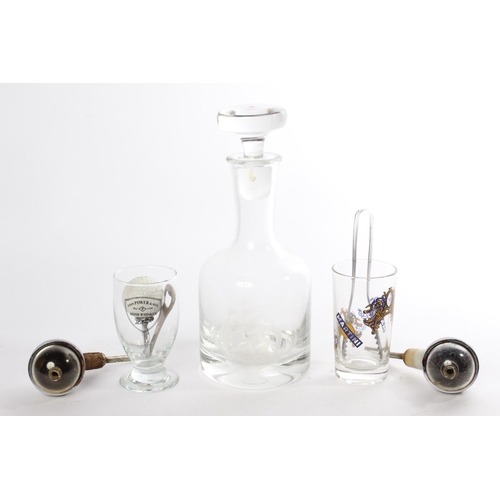 523 - Two vintage Dalex spirit measures, decanter, glasses and more.