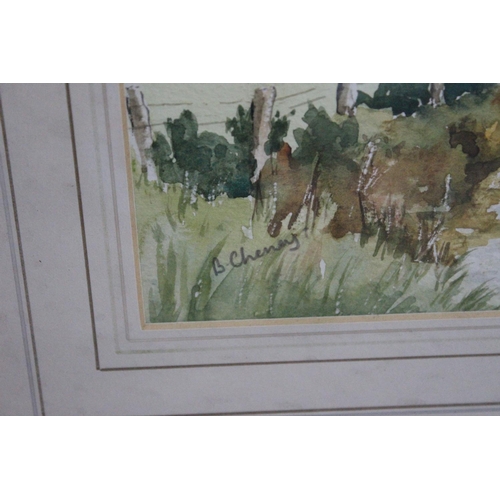 590 - A large mahogany framed watercolour of an Irish rural scene signed B Cheney.