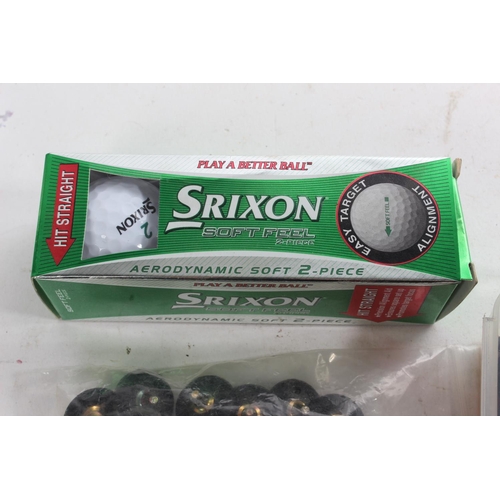 600 - A box of Black Widow golfing softspikes, a boxed set of three Srixon golf balls and more.