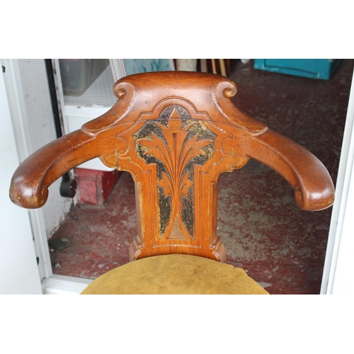 615 - A stunning antique cruise ship/ liner dining chair, with decorative cast iron base & highly carved f... 