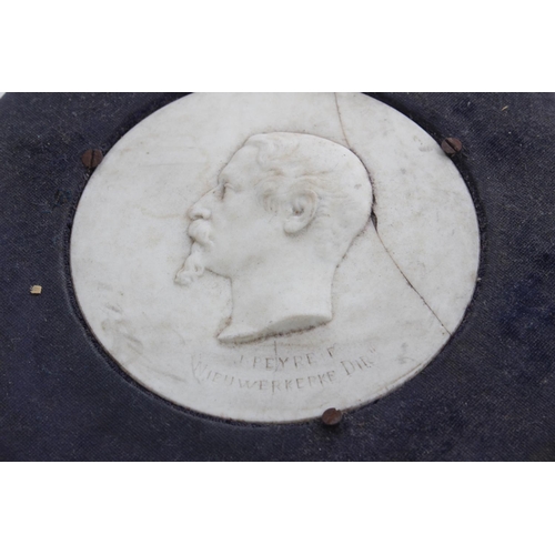 620 - A scarce antique ceramic portrait relief roundels of Napoleon III inscribed 'J. PEYRE. F, NIEUWERKER... 