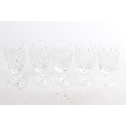 627 - Five Waterford crystal wine glasses.