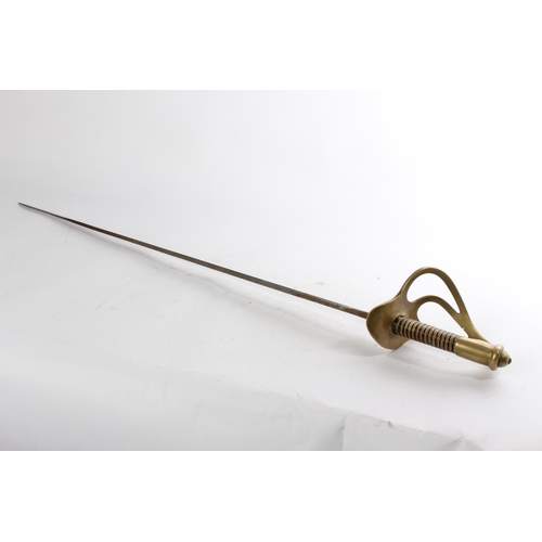 664 - An antique French brass and shark skin handled military sword, hand guard stamped R B 26365.