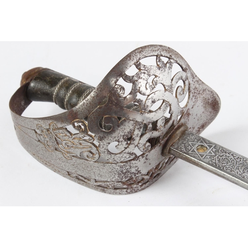 665 - An antique Royal Marine Light Infantry 'Gibraltar' sword with engraved blade and snakeskin handle, n... 