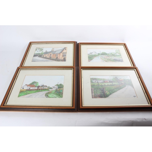 681 - A set of four coloured pencil drawings, signed S O'Neill.