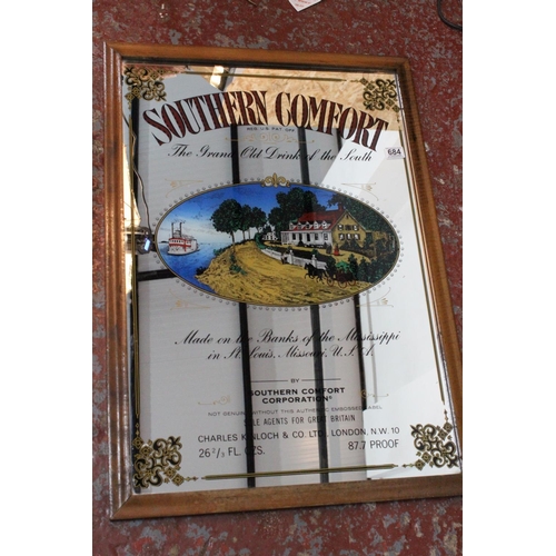 684 - A framed Southern Comfort advertising mirror.