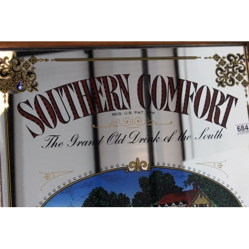 684 - A framed Southern Comfort advertising mirror.