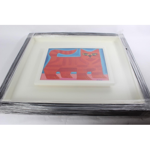 685 - A framed oil painting 'Red Cat' signed M King.