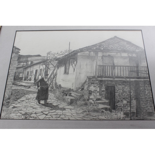 688 - A framed pencil drawing 'Old Kakopetria, Cyprus' signed S O'Neill.