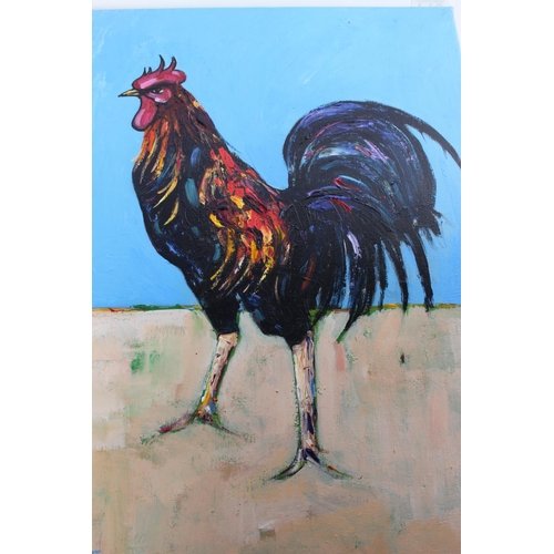 716 - An unframed oil painting of a rooster signed Kenlito.