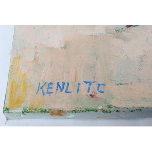 716 - An unframed oil painting of a rooster signed Kenlito.