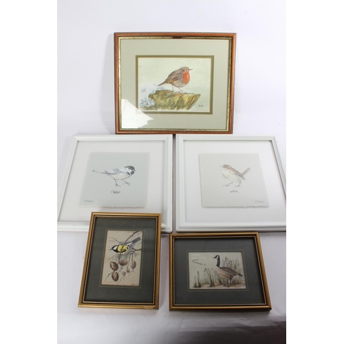 730 - A framed watercolour of a robin signed JK 96, two framed Laura Ashley pictures signed A Fletcher and... 