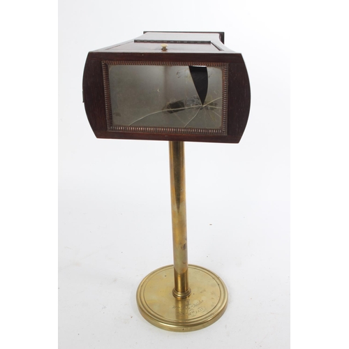 734 - A stunning & unusual antique brass and oak stereoscope slide viewer, mounted on brass base, inscribe... 