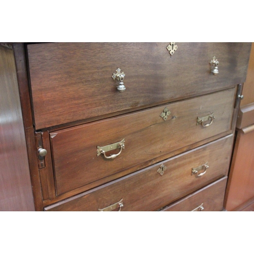 737 - A stunning antique mahogany secretaire campaign chest with painted interior.