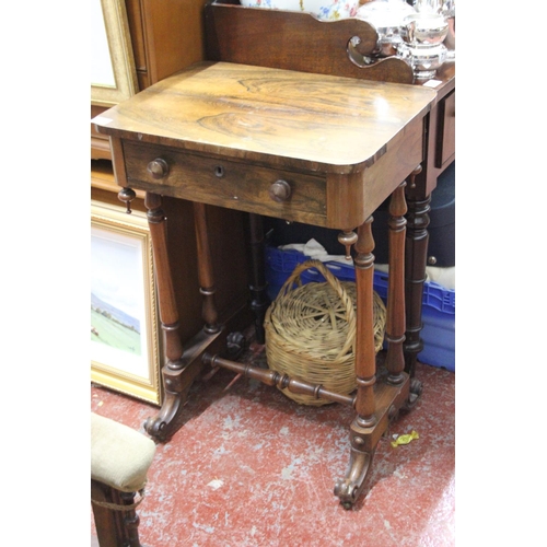 743 - A stunning antique walnut table with drawer, measuring 40cm x 56cm x 77cm.