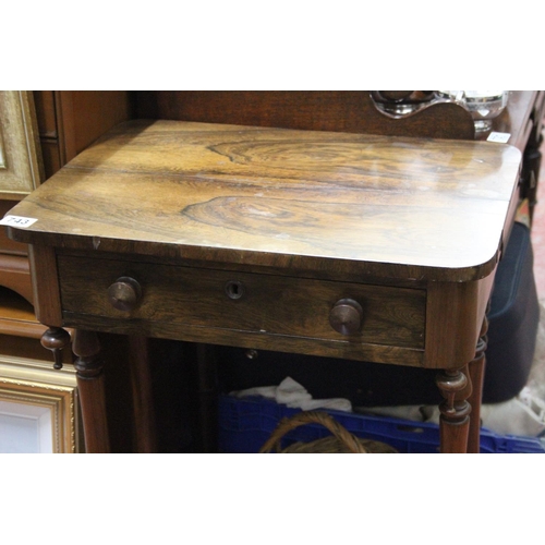 743 - A stunning antique walnut table with drawer, measuring 40cm x 56cm x 77cm.