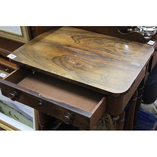 743 - A stunning antique walnut table with drawer, measuring 40cm x 56cm x 77cm.