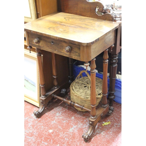 743 - A stunning antique walnut table with drawer, measuring 40cm x 56cm x 77cm.