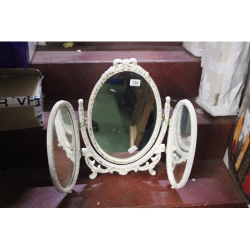 758 - A vintage style triple dressing table mirror with gilt detail.