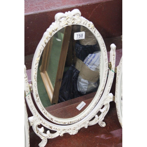 758 - A vintage style triple dressing table mirror with gilt detail.