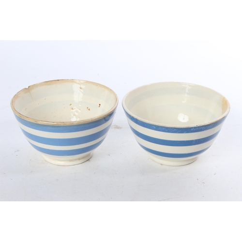 763 - Two vintage blue and white striped bowls.