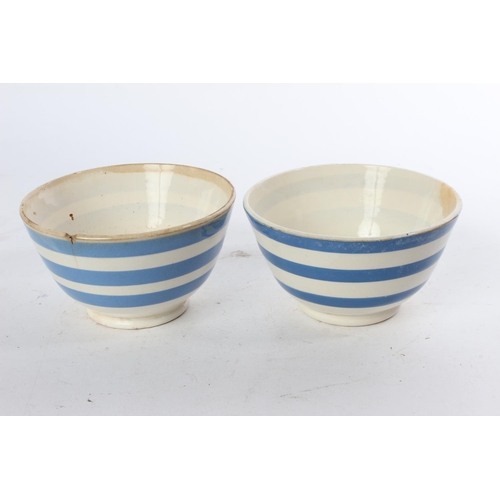 763 - Two vintage blue and white striped bowls.