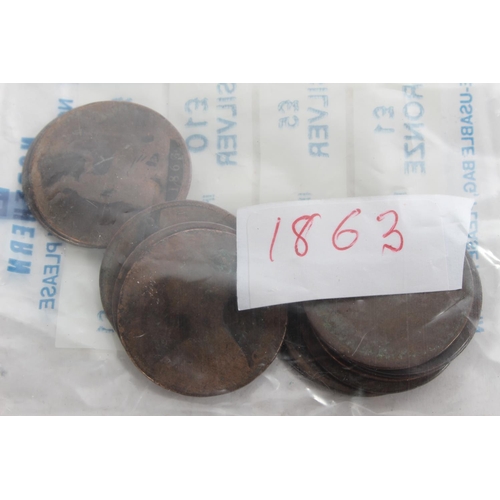 771 - A large lot of antique one penny coins in various dates to include 1872, 1180, 1863 and lots more.