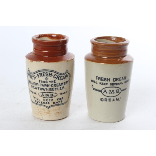 791 - An antique stoneware jar 'Willow Park Creamery, Newtownbutler' (a/f) and another.