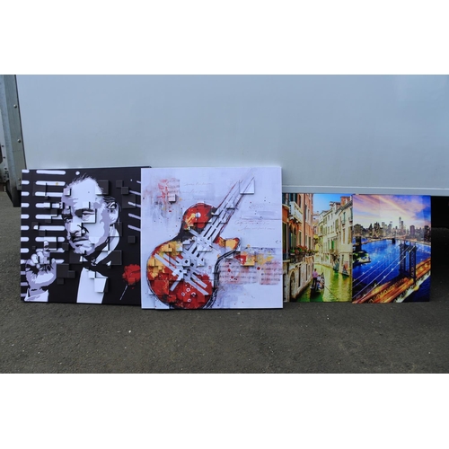 831 - Two large canvas 3d image wall plaques, measuring 100cm x 100cm and two others 60cm x 80cm.