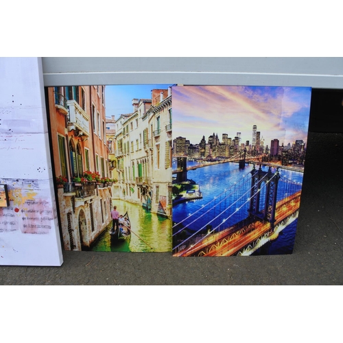 831 - Two large canvas 3d image wall plaques, measuring 100cm x 100cm and two others 60cm x 80cm.