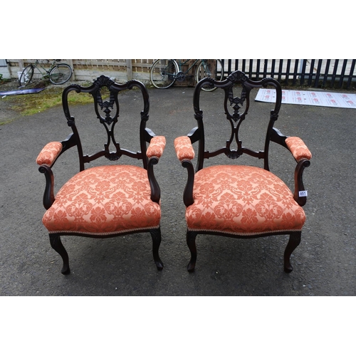 851 - A stunning pair of Antique/ Victorian Ebony upholstered armchairs.