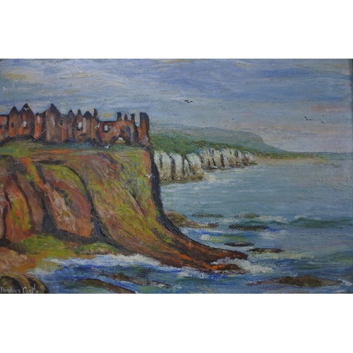 860 - A framed oil painting of Dunluce Castle and another.