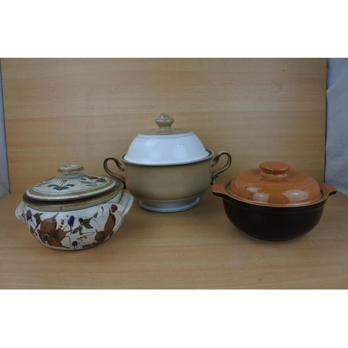 875 - Two Denby lidded casserole dishes and another.