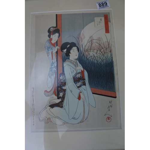 889 - A pair of Oriental framed prints.