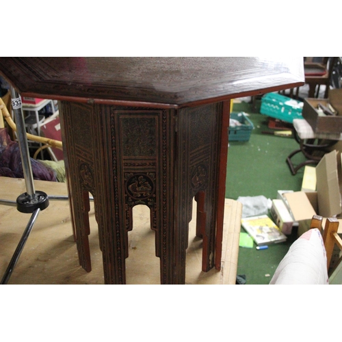 933 - A stunning antique hand painted hexagonal table with Oriental design.