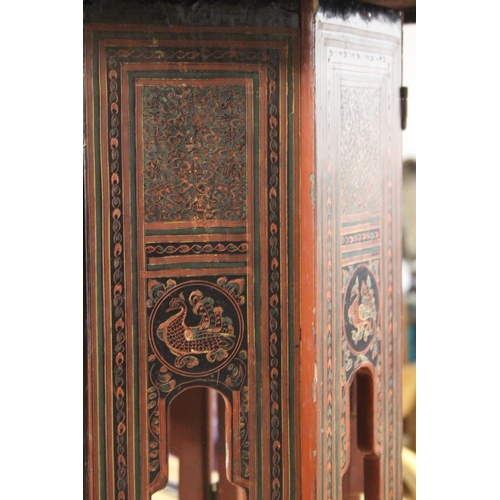 933 - A stunning antique hand painted hexagonal table with Oriental design.