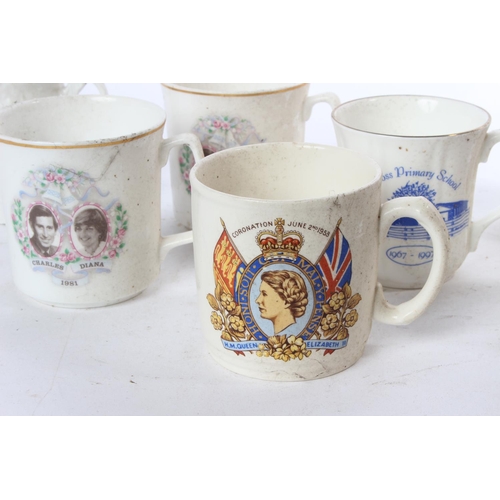 954 - A mixed assortment of vintage cups, to include commemorative pieces & more.