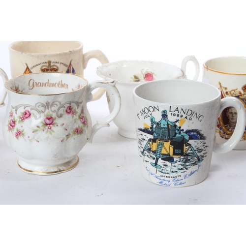 954 - A mixed assortment of vintage cups, to include commemorative pieces & more.