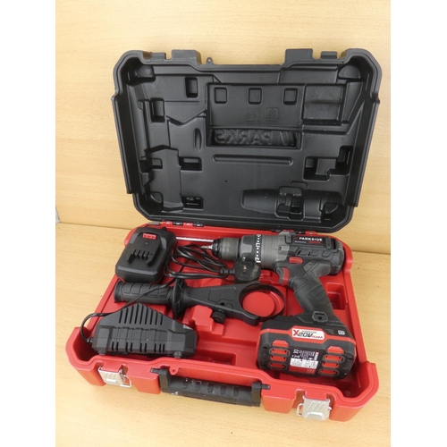 1004 - A cased Parkside cordless drill set.