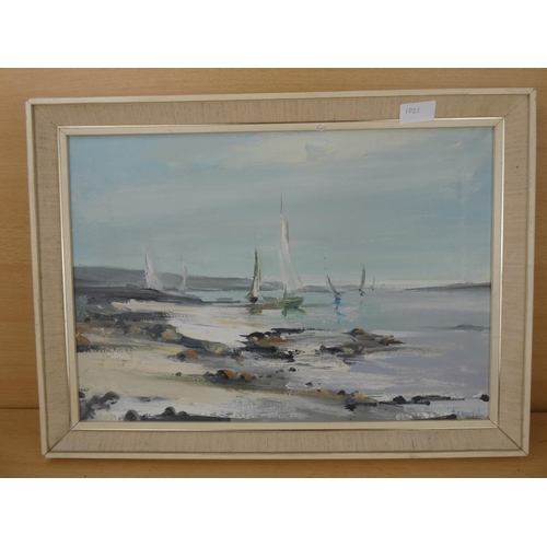 1021 - An original vintage oil on canvas painting of a Coastal scene, signed to  corner by the Artist.