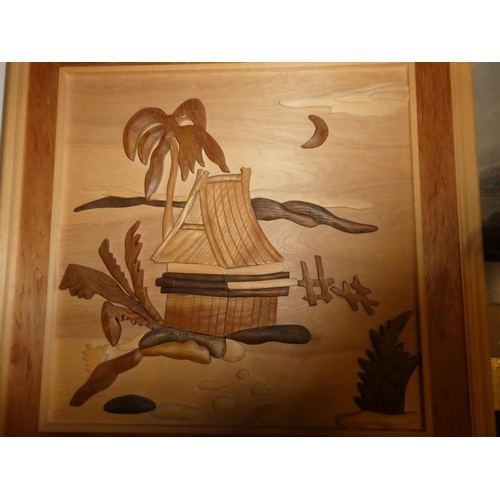 1043 - A large handmade wooden picture.