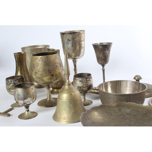 13 - A large assortment of brassware, to include decorative brass bellows & more.