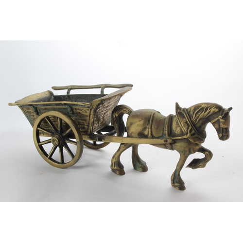 139 - A large vintage brass horse and cart.
