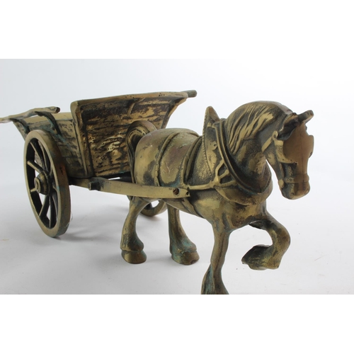 139 - A large vintage brass horse and cart.