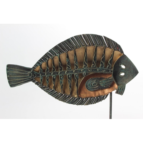 163 - A metal fish display on stand.